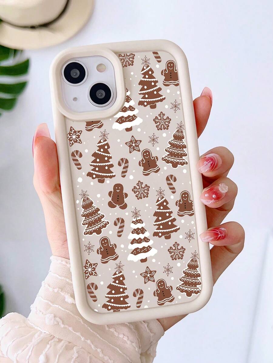 1 Pieza Funda De Teléfono Simple Con Patrón De Pan De Jengibre, Compatible Con Iphone Y Con Mayor Grosor - Multicolor - Ver 1