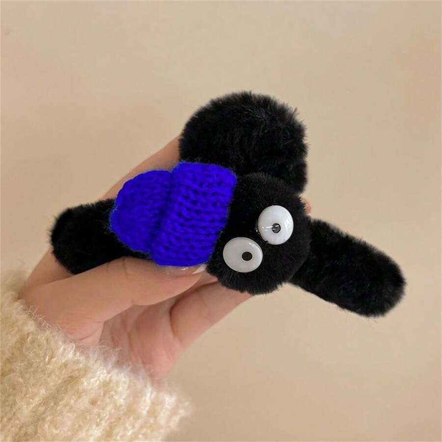 1入組女士可愛的毛絨煤球髮夾卡通搞笑後頭部髮夾,適用於髮髻 - 黑色 - 查看 1