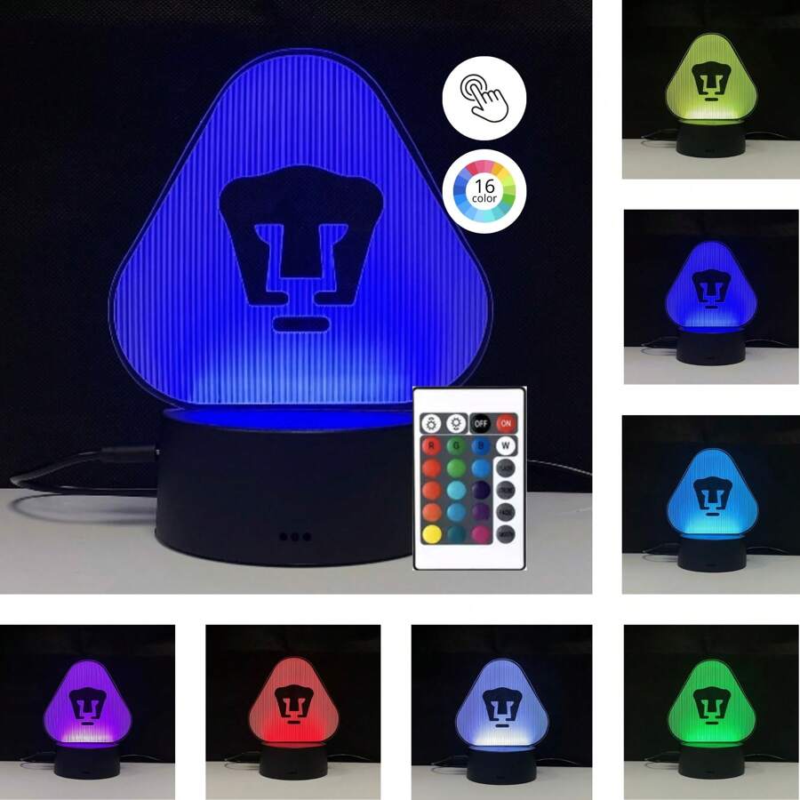 PUMAS Team 3D Lamp 16 Colors With Remote Control And Touch Panel Mexican Football Night Lamp For Fans Decorative 16 Colors With Remote Control And Touch Panel - Multicolor - View 1