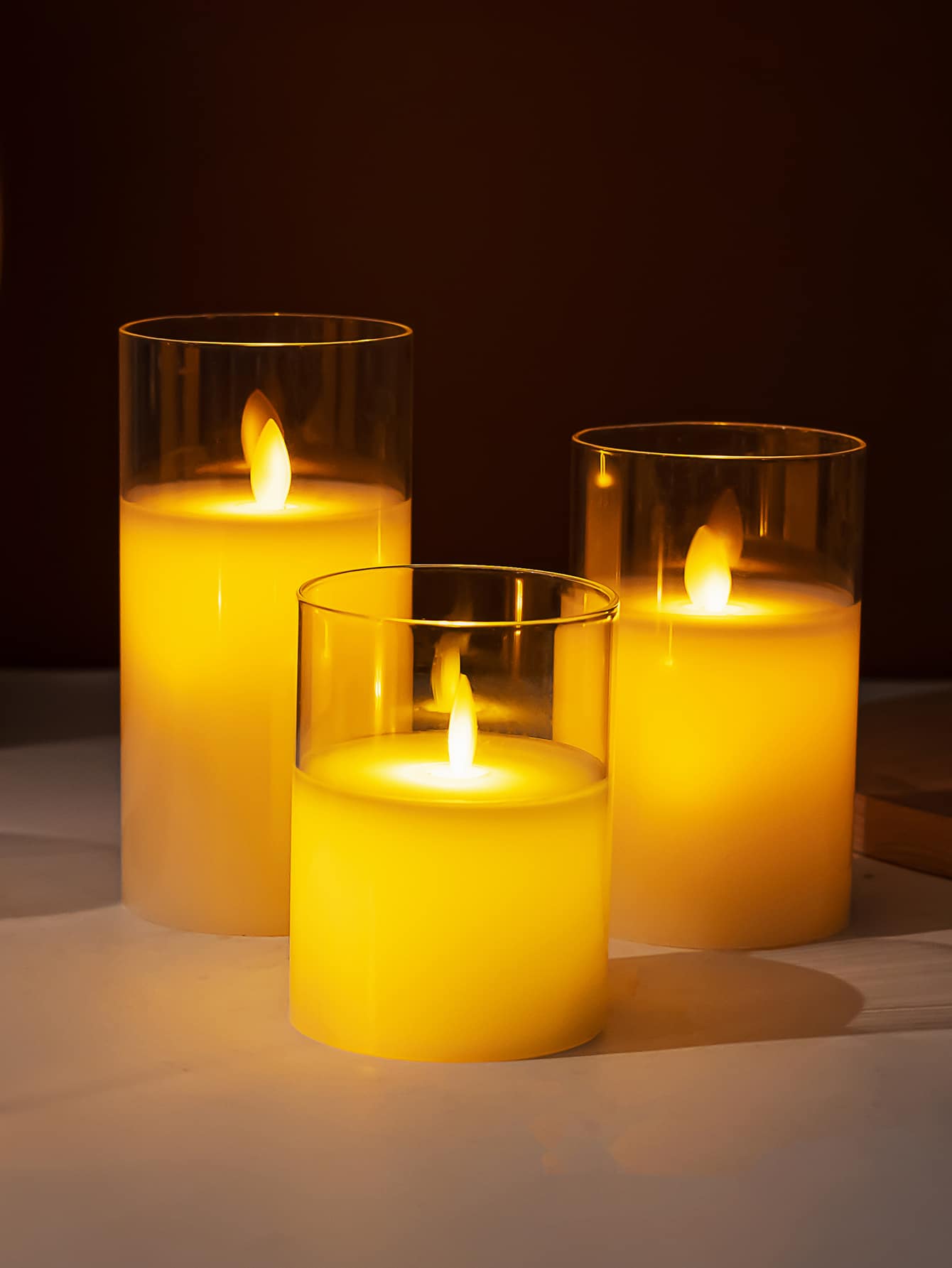 1pc Glass Electronic Flameless Candle Led Night Light With Swinging Flame Design - Beige - View 1