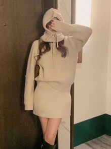 1頂女式針織帽,配有鈕扣帶-時尚多功能頭戴頸部用品,適用於秋冬戶外活動和日常穿著 - 米色 - 查看 4