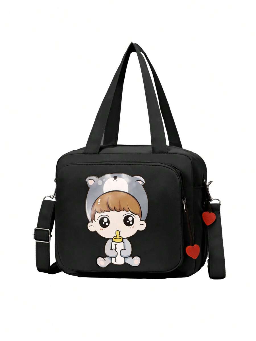1 件多功能妈咪包，方便轻便的大容量手提包/单肩包/斜挎包，卡通设计 - 黑色 - 查看 1