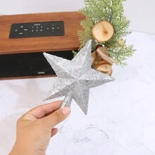 1pc Medium Size Christmas Tree Topper Star Shaped Decor With Silver Glitter Powder (slight Powder Shedding Is Normal) - Silver - View 6