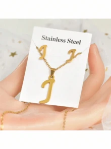 1 Set Alphabet Design Necklace And Earring Set, Suitable For Ladies' Daily Wear - Gold - View 2