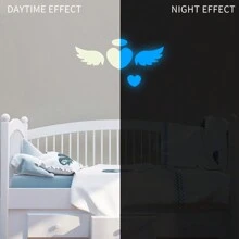 5 件裝心形和天使設計牆貼適合家居裝飾,夜光和藍色小貼紙適合客廳、臥室、牆壁、門、冰箱等。