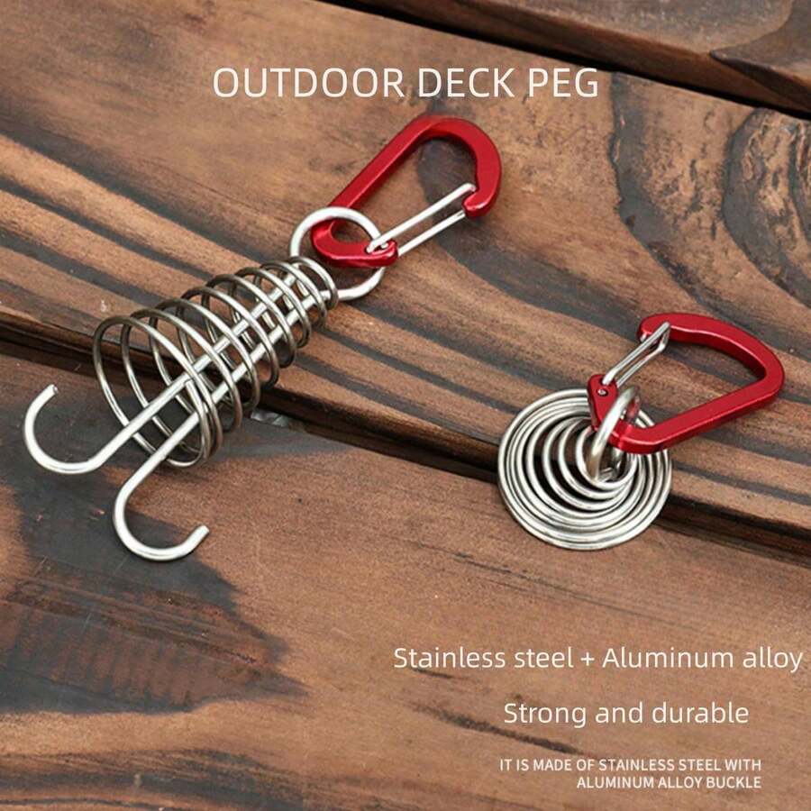 1入組紅色戶外露營帳篷章魚繩扣不銹鋼甲板釘固定帳篷繩扣彈簧風繩掛勾 - 紅色 - 查看 1