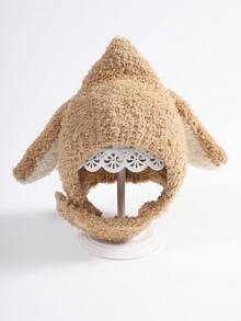 1 件装咖啡棕色可爱长耳朵婴儿帽，适合男孩和女孩，针织帽带护耳和保暖内衬，秋冬