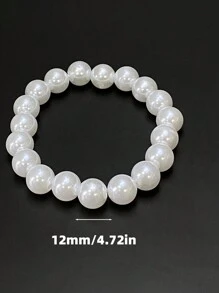 法式復古簡約彈性珍珠手鍊,女孩子編織手鍊,高級手工珠寶手鍊 - 米色 - 查看 5