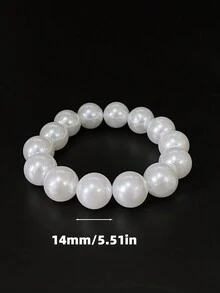 法式復古簡約彈性珍珠手鍊,女孩子編織手鍊,高級手工珠寶手鍊 - 米色 - 查看 4