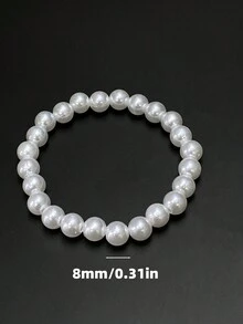 法式復古簡約彈性珍珠手鍊,女孩子編織手鍊,高級手工珠寶手鍊 - 米色 - 查看 7