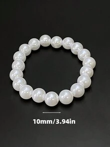 法式復古簡約彈性珍珠手鍊,女孩子編織手鍊,高級手工珠寶手鍊 - 米色 - 查看 6