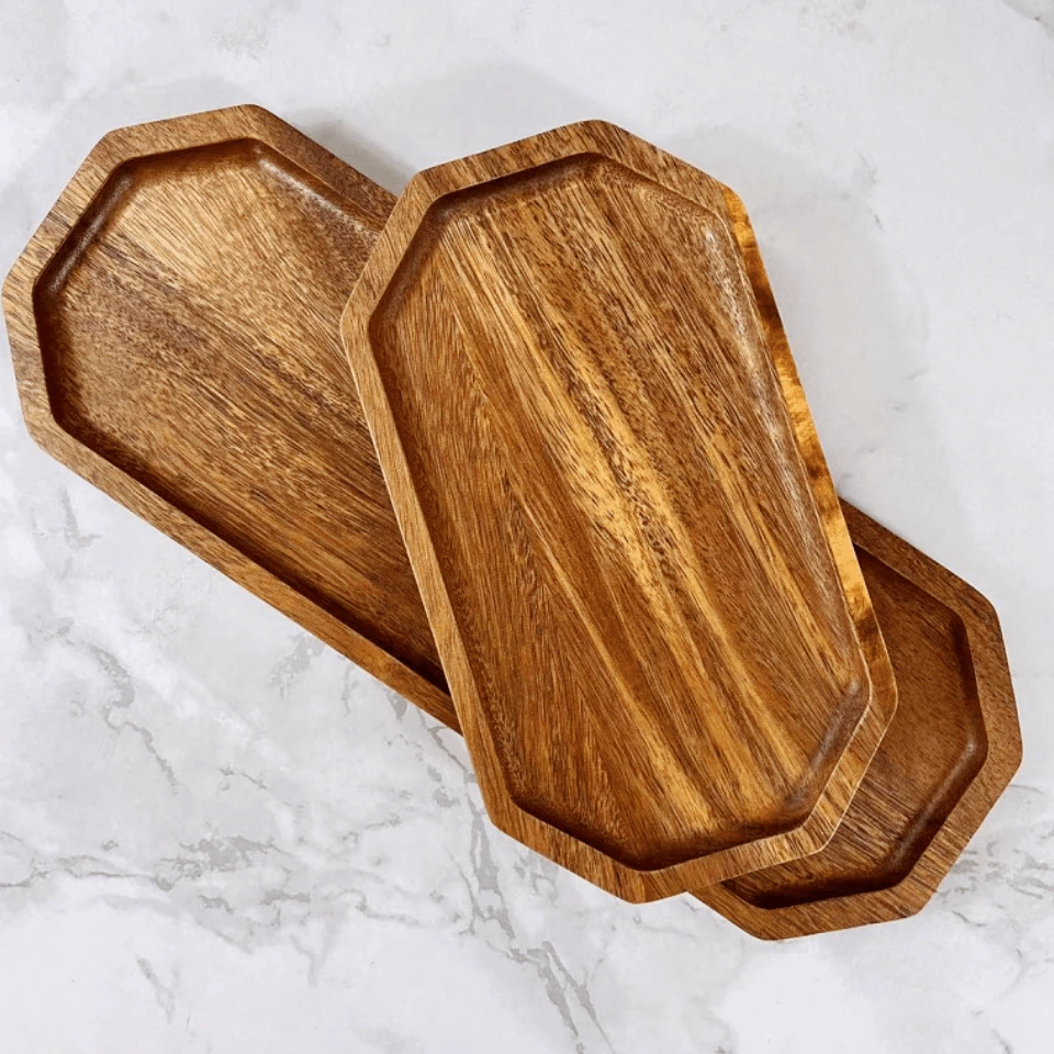1pc Acacia Wood Tray For Fruits, Desserts, Coffee, Cake, Cheese, Bread