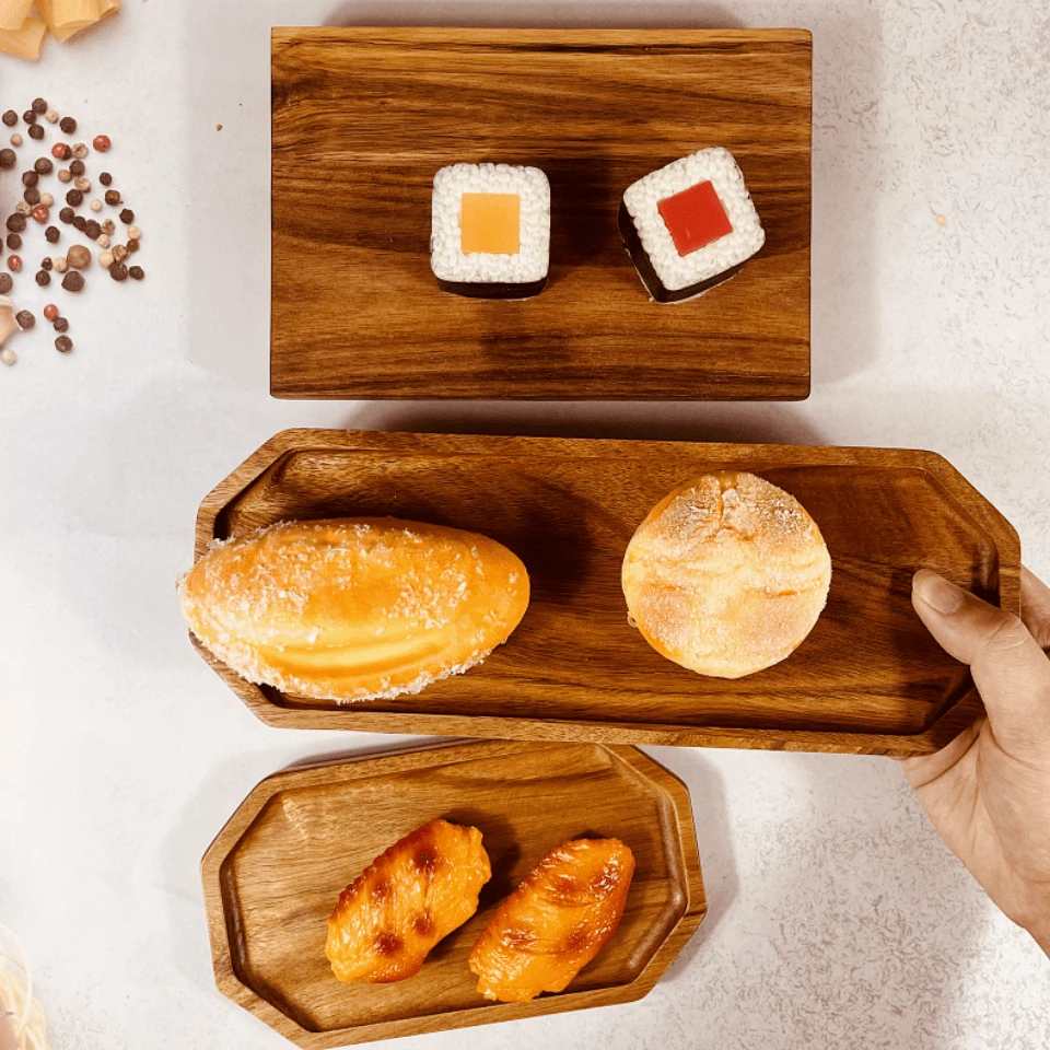 1pc Acacia Wood Tray For Fruits, Desserts, Coffee, Cake, Cheese, Bread