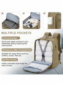 男士背包大容量短途旅行行李時尚商務旅行電腦包,可攜帶登機箱,休閒大學生背包,女性登機旅行背包,適用於家庭上班和學校旅行,戶外情人節男士禮物 - 棕色 - 查看 7