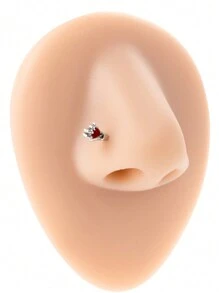 1件简约时尚个性化鼻钉，造型包括眼睛、骷髅、面具、手和心形，不锈钢材质，镶嵌钻石。