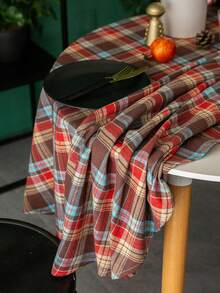 Mantel Navideño A Cuadros, Mantel Redondo De Estilo Americano - Dobladillo a cuadros de colores - Ver 2