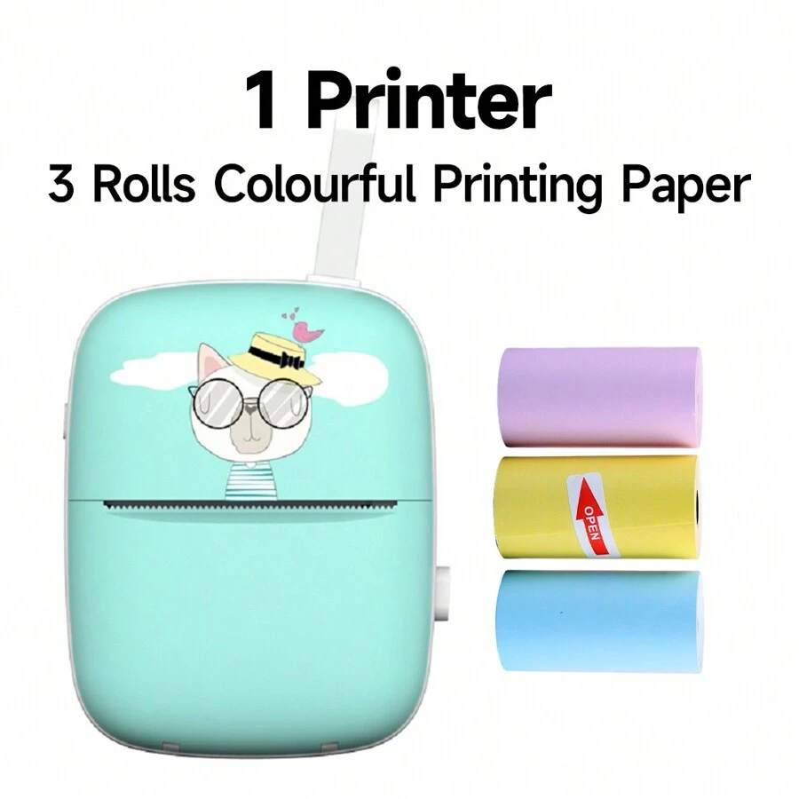 SIMSONLAB 1 Mini Impresora Térmica Portátil Azul Y 3 Rollos De Papel De Impresión A Color (regalo), Estilo Dulce Y Lindo, Adecuada Para Estudiantes Y Adultos Para Imprimir Fotos, Preguntas Incorrectas Y Ejercicios De Búsqueda, Compatible Con Sistemas Ios Y Android - Juego de 4 piezas azul B - Ver 1