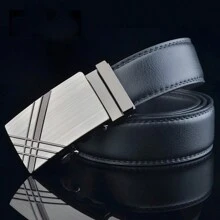 男士皮帶奢華自動扣商務腰帶男士設計師時尚休閒皮帶 - 黑色 - 查看 2