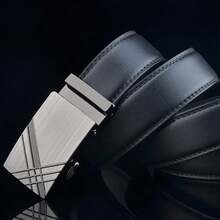 男士皮帶奢華自動扣商務腰帶男士設計師時尚休閒皮帶 - 黑色 - 查看 3