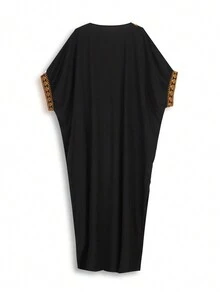 Vestido De Playa Kaftan Bordado Negro Para Vacaciones - Negro - Ver 3