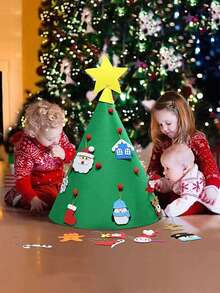 [1入組]兒童diy創意手工製作3d毛毡聖誕樹套件-不含串燈 - 綠色 - 查看 3