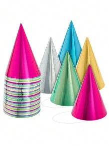 Blue Panda 50 Pack Birthday Party Cone Hats For Kids And Adults, Easter, Bulk Set In 5 Colors (Metallic Blue/Green/Gold/Silver/Hot Pink) - 彩色 - 查看 2