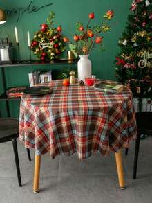 Mantel Navideño A Cuadros, Mantel Redondo De Estilo Americano - Dobladillo a cuadros de colores - Ver 1