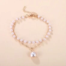 2pcs/Set European And American Fashion Double-Layer Faux Pearl Pendant Necklace For Women, Including Choker And Bracelet - Multicolor - View 16