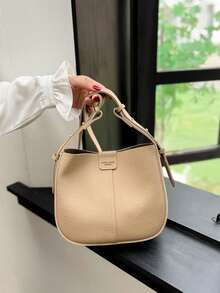 Fashionable Large Capacity Solid Color Crossbody Bag - Khaki - View 3
