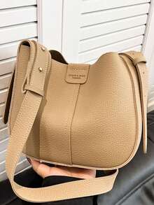 Fashionable Large Capacity Solid Color Crossbody Bag - Khaki - View 7