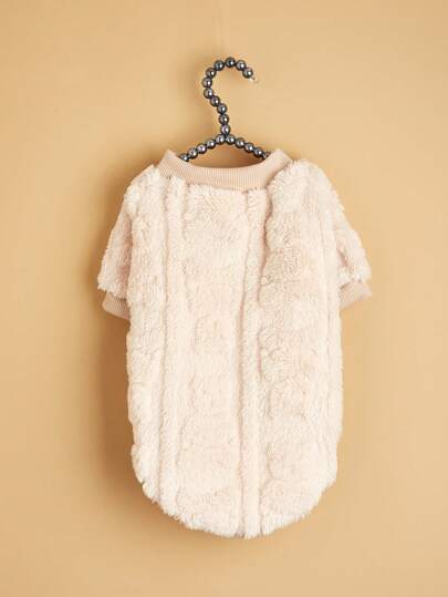 1pc Beige Plush Pet Sweatshirt With Two Legs