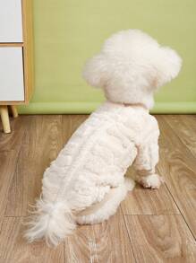 1件米色毛絨寵物連褲帽揹心衣 - 米色 - 查看 3