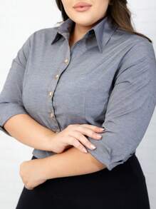 Camisa Manga 3/4 Tons de Jeans Plus Size| Camisa | blusa feminina| moda social | Moda Evangélica