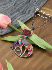 復古可愛貓咪搪瓷長項鍊,適用於女性節日飾品