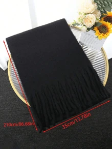 1條純色圍巾冬季保暖脖頸加厚羊毛針織厚流蘇披肩可穿戴 - 黑色 - 查看 2