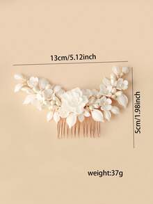 1個葉子設計的新娘派對髮夾,帶有別致的手工陶瓷花卉裝飾,適用於女性婚禮派對裝飾 - 金色 - 查看 4