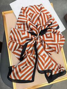 A Simple And Fashionable Striped Print Scarf, New Style Fashionable Women Silk Scarf/Belt All-Match Headband/Neckerchief/Small Long Scarf. - Orange - View 2