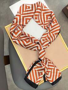 A Simple And Fashionable Striped Print Scarf, New Style Fashionable Women Silk Scarf/Belt All-Match Headband/Neckerchief/Small Long Scarf. - Orange - View 3