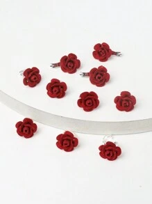 10pcs Rose Shaped Hair Clips For Women's Braids Hairstyles Boho Valentine's Day Valentines Claw Clips Hair Claws Hair Barrettes, School Stuff, Hair Accessories, Head Accessories, Hair Accessories For Women - Burgundy - View 2