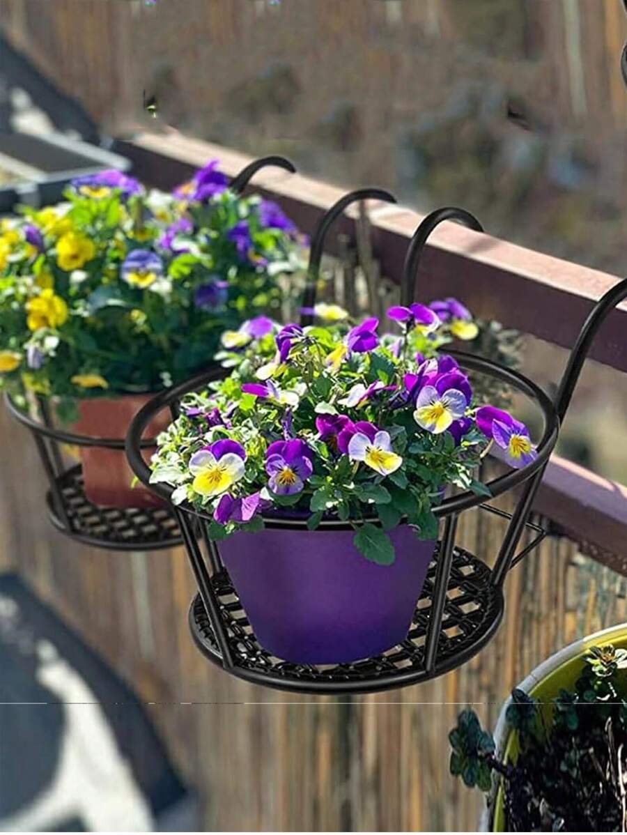 1PC Round Metal Hanging Railing Planters, Metal Iron Hanging Flower Pot