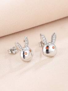 Sweet Bunny 耳環 微鑲寶石 獨特設計 優雅耳環 - 銀色 - 查看 3