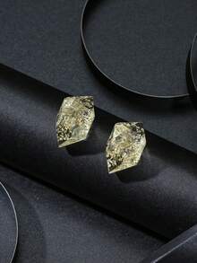 1對甜美時尚樹脂多邊形耳環,帶有真實乾燥的花朵,適合女士戴於派對、婚禮、假日、購物和日常穿著