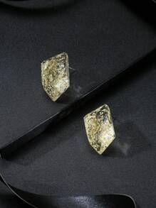 1對甜美時尚樹脂多邊形耳環,帶有真實乾燥的花朵,適合女士戴於派對、婚禮、假日、購物和日常穿著