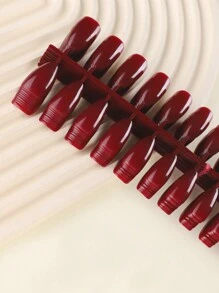 300支純色長尖條，10顆純色假指甲，酒紅色DIY美甲指甲藝術裝飾按壓式指甲美甲用品 - 酒紅色 - 查看 5