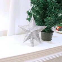 1pc Medium Size Christmas Tree Topper Star Shaped Decor With Silver Glitter Powder (slight Powder Shedding Is Normal) - Silver - View 3