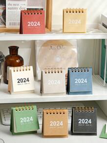 1 件简约 2024 迷你桌面日历 - 黑色 - 查看 3