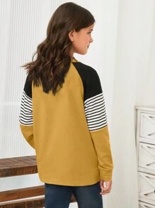 Blibean Cô gái Giải trí Khối màu Tay áo dài Vòng cổ Áo thun , Thanh thiếu niên - Màu vàng - Xem 3