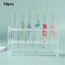 10入組圓底玻璃試管子裝,透明控制瓶,透明實驗室塑膠試管瓶,帶塞子的學校實驗室用品 - 無色 - 查看 5