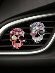 1個黑色復古金屬汽車通風口夾裝飾帶有鑲嵌水晶頭骨設計的汽車香水 - 黑色 - 查看 1