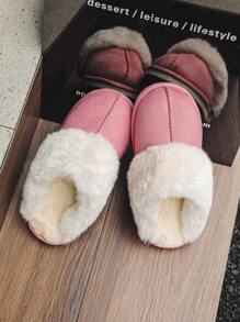 女士柔软毛绒舒适家居拖鞋，适合秋冬季，轻便防滑，具有蓬松保暖内衬，适合室内散步 - 粉色 - 查看 8